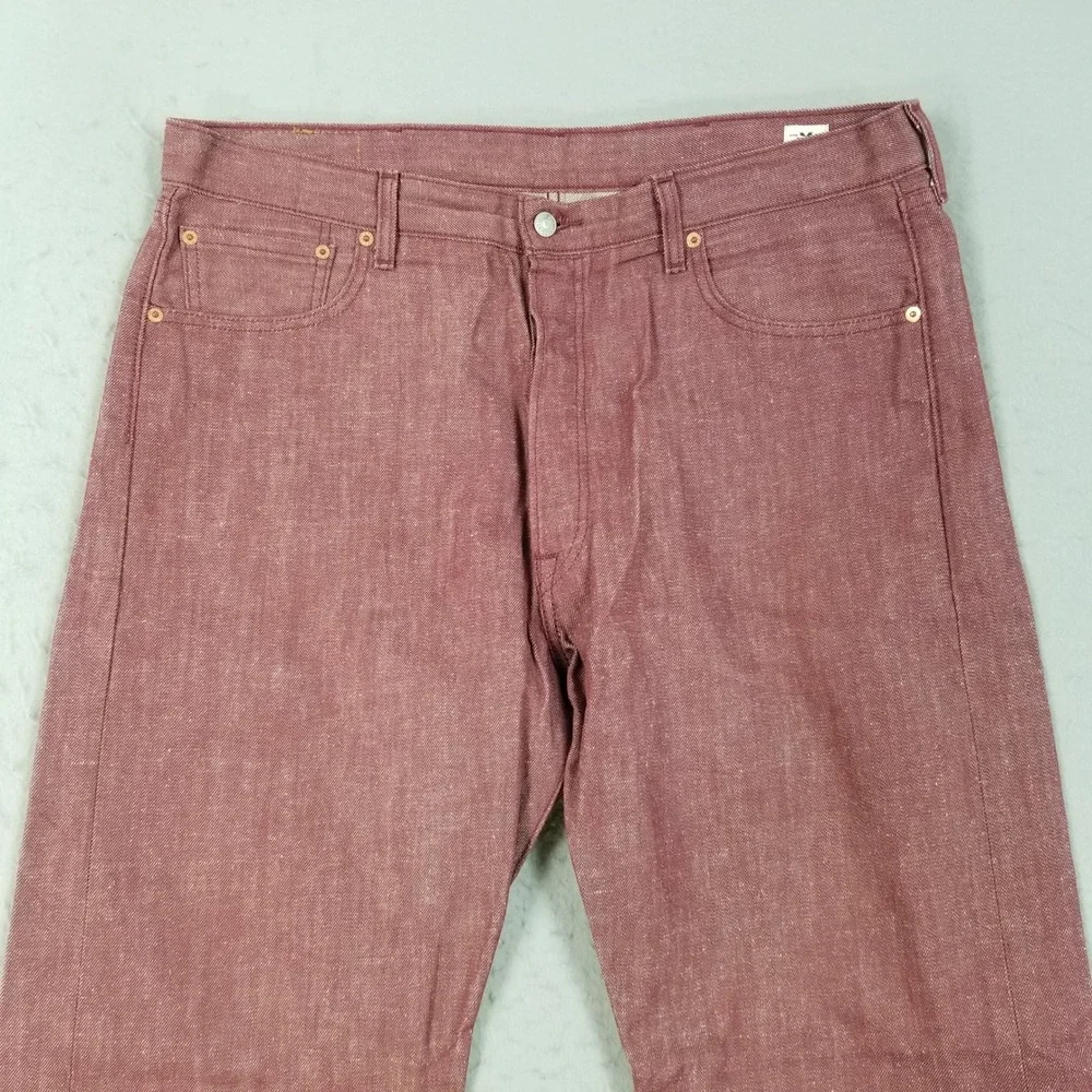 Levis Jeans Mens 38x32 Burgundy 501 Original Fit White Oak Cone Denim 00501-2130